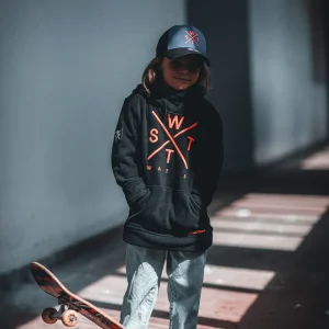 Sweat polaire X-Track Junior - Noir et Orange Fluo