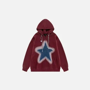 Zip Up Hoodie Patchwork Oversized