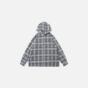 Zip Up Hoodie Plaid Hooded
