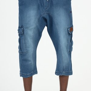 Pantacourt cargo jean qabail bleu clair