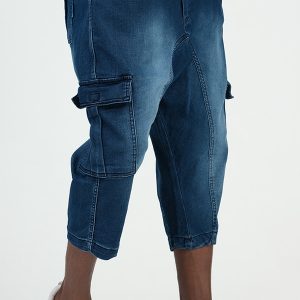 Pantacourt cargo jean qabail bleu brut