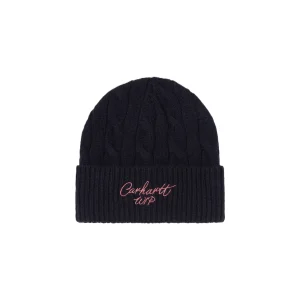 Carhartt Wip Signature cable beanie-Deep night/Glassy pink