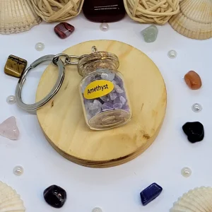 Porte clé pierre naturelle améthyste bouteille