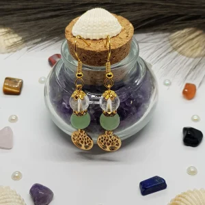 Boucles d&rsquo;oreilles aventurine verte & cristal de roche