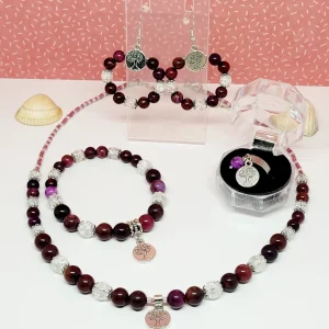 Parure pierre sugilite et cristal de roche craquelé